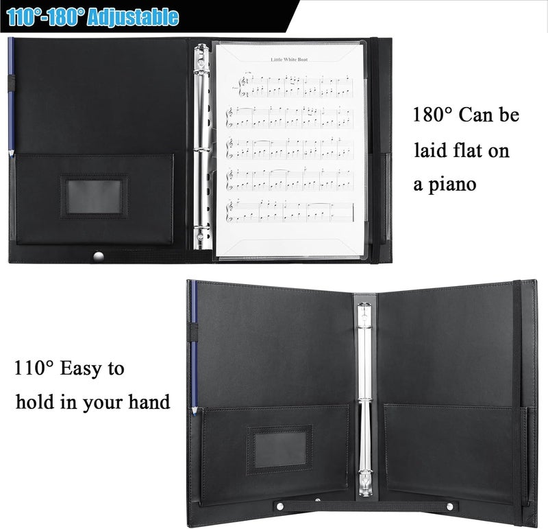 MUQING Large Black Choral Music Folders, 3 Ring Choir Music Binder, PU Choir Music Folder with Hand Strap and Retention Strap for Stage Performance, Piano Playing and Choir Singer - Image 4